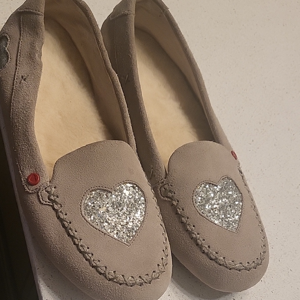 UGG Women's Beige Moccasins with Silver Heart
